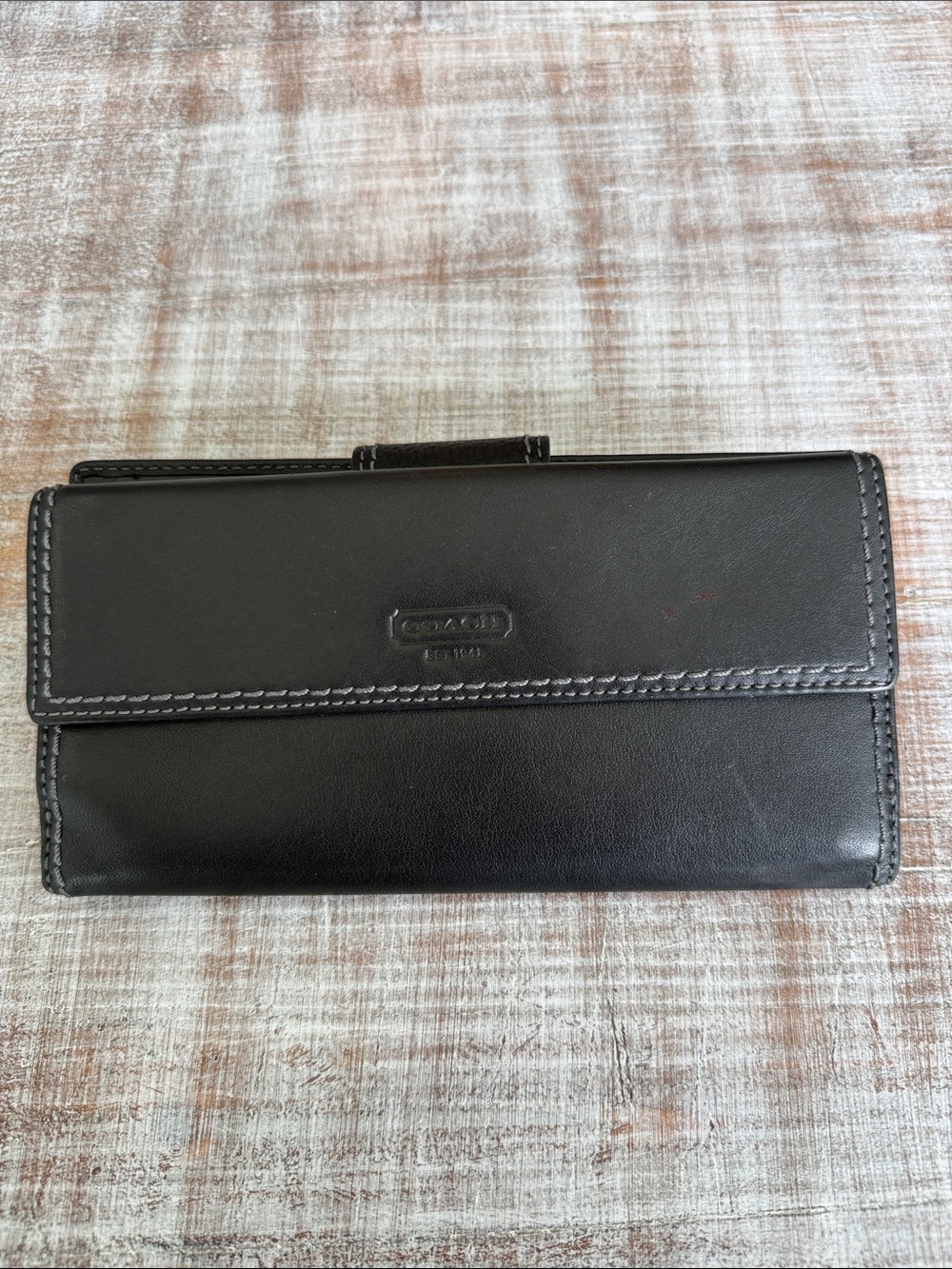 Coach Black Leather Turn-Lock Continental Wallet with Silver Hardware
